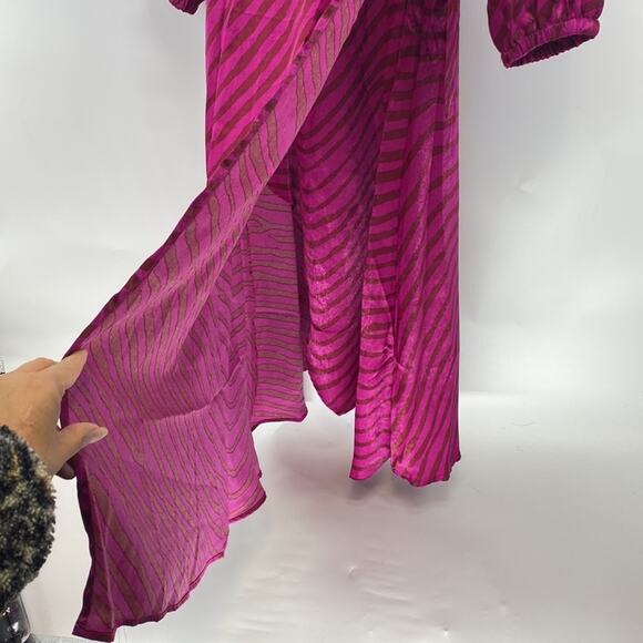 Melloday pink brown zebra print faux wrap puff sleeve midi dress  size s - Picture 8 of 9